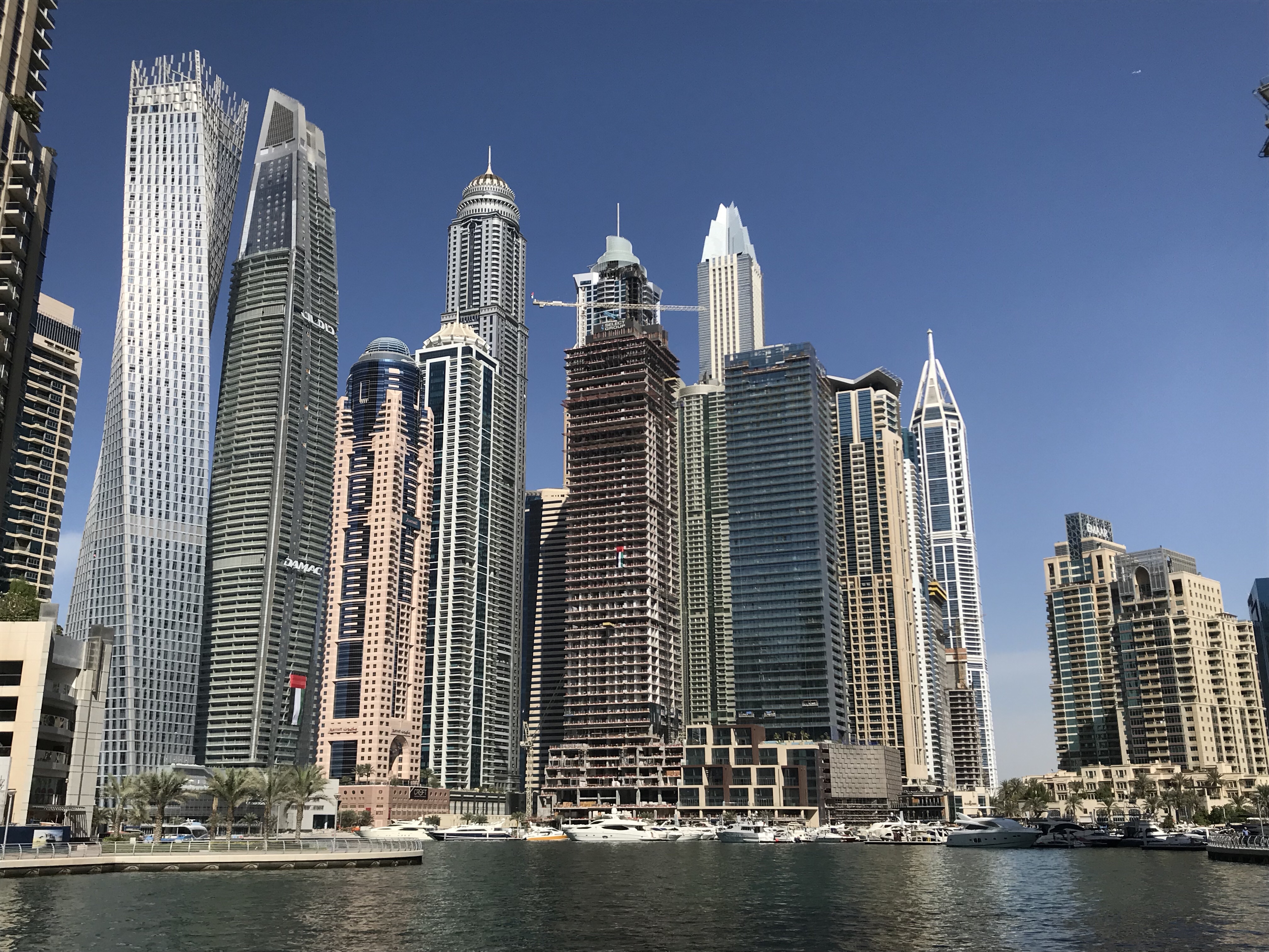 Impressive buildings around the marina in Dubai
